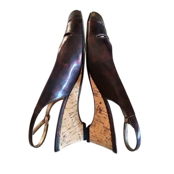 Vaneli Brisk Dark Tortoise Patent Slingback Peep-Toe Cork Wedge Heels 8.5 M - Picture 7 of 10